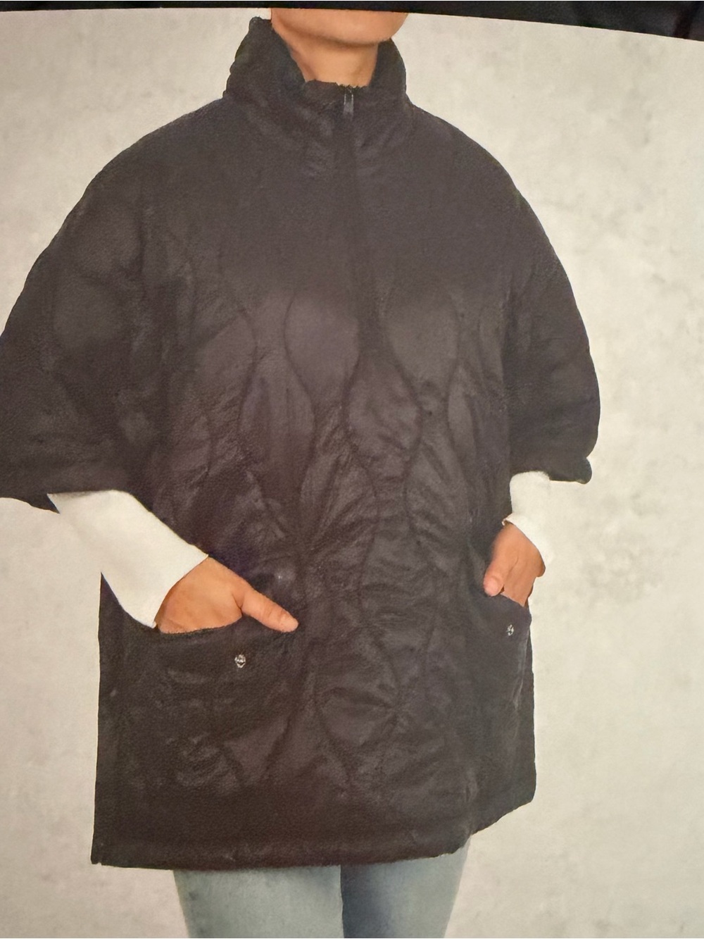 Serra Black Quilted Short-Sleeve Cape Jacket